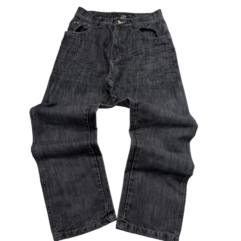Southpole Black Rise Jeans Mens 29x30 Straight Leg Whiskered Denim Pants